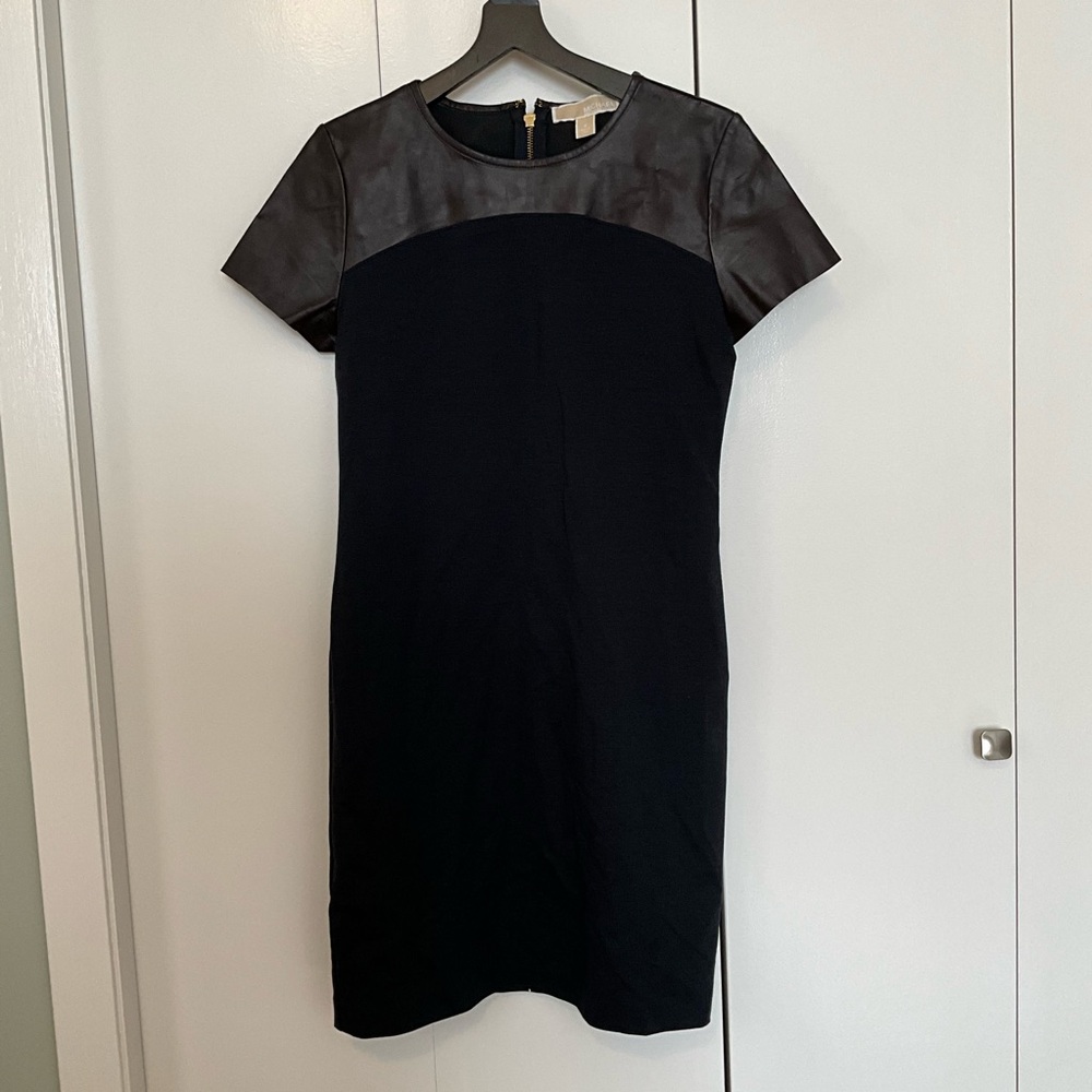 MICHAEL Michael Kors Black Mini Dress with Leather Accents